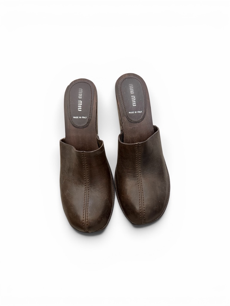 Miu Miu Brown Leather Slip-On Mules